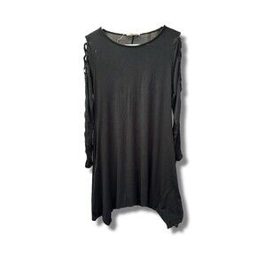 COVERSTITCH Dress Womens Size S Black Tunic Swing Long Sleeve Lace-Up